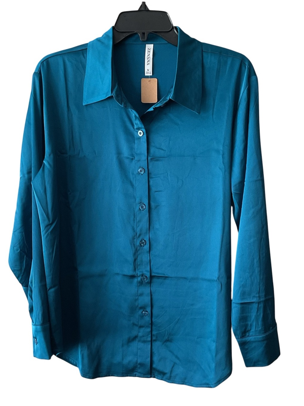 Zenana Outfitters Teal Button-Front Blouse